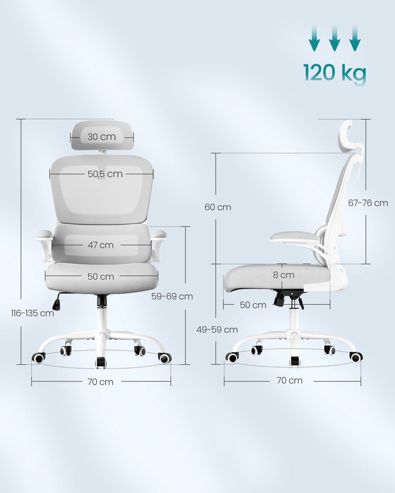 Office Chair - Fabric - Grey - with Double-Layer Breathable Mesh