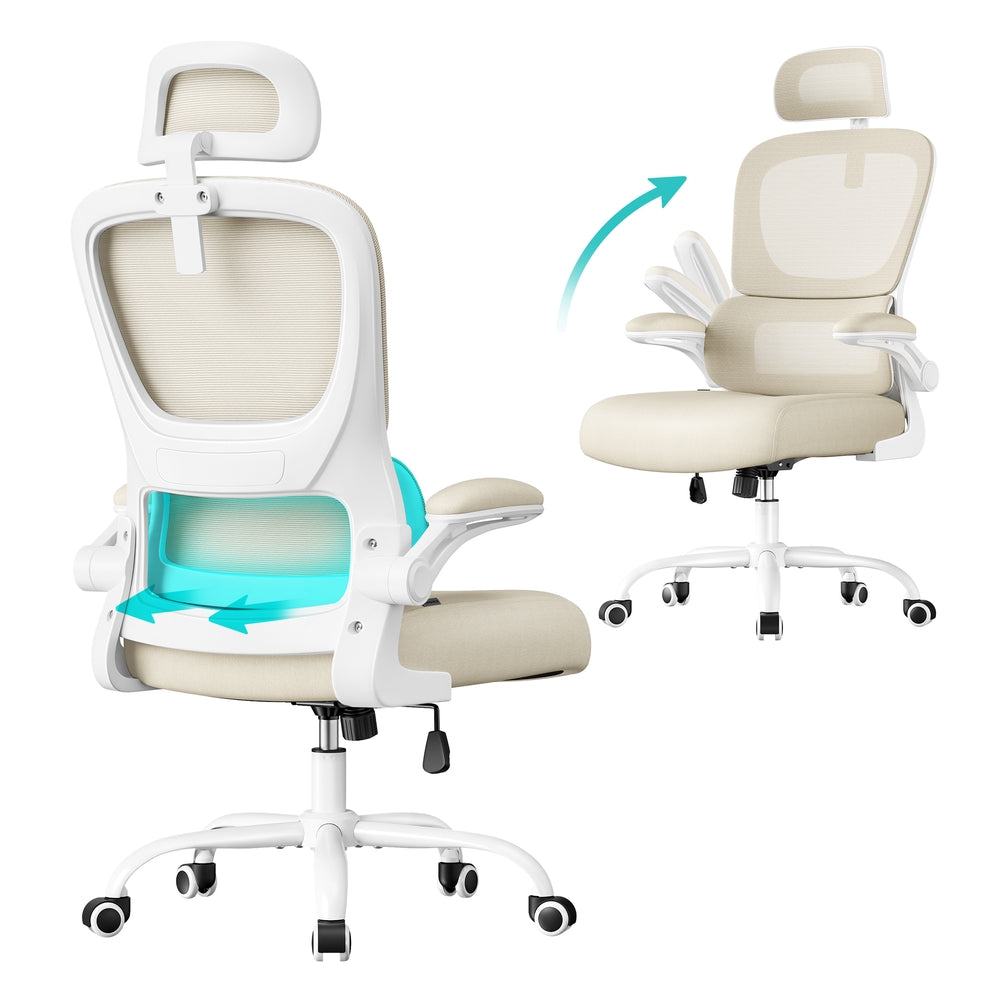 Office Chair - Fabric - Beige - with Double-Layer Breathable Mesh