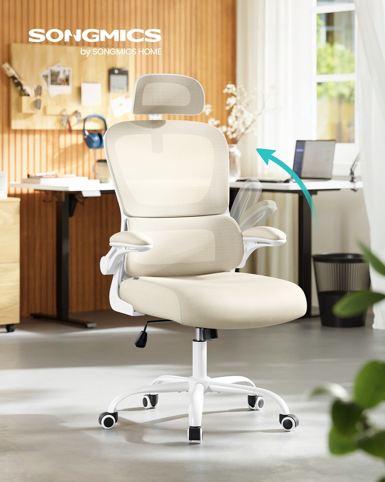 Office Chair - Fabric - Beige - with Double-Layer Breathable Mesh