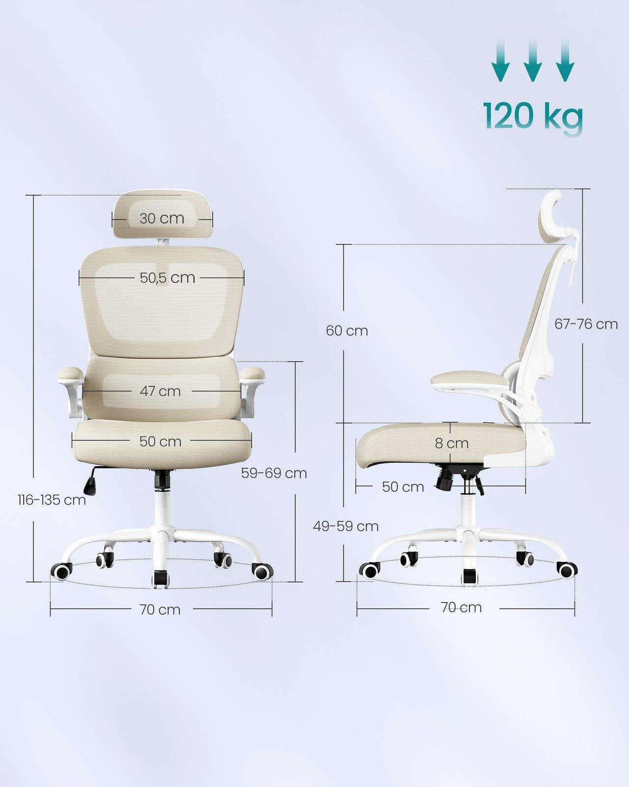 Office Chair - Fabric - Beige - with Double-Layer Breathable Mesh