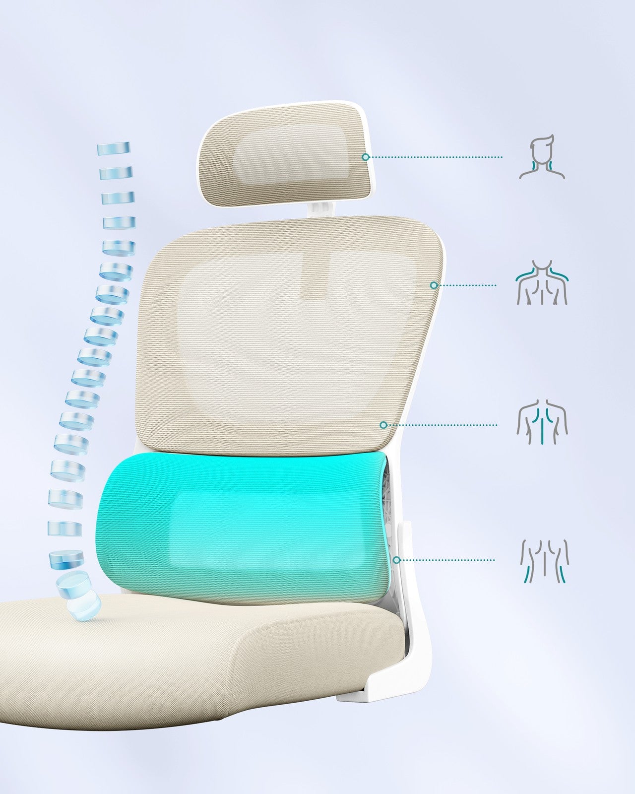 Office Chair - Fabric - Beige - with Double-Layer Breathable Mesh