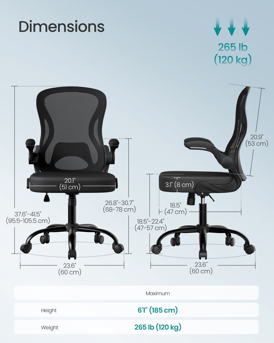 Ergonomic Office Chair - Steel and Non-Woven Fabric - Ink Black