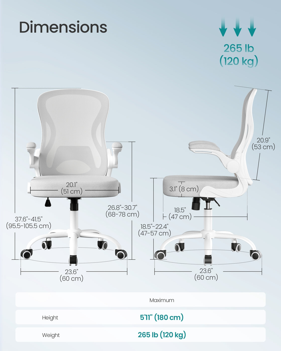 Ergonomic Office Chair - Steel and Non-Woven Fabric - Dove Grey