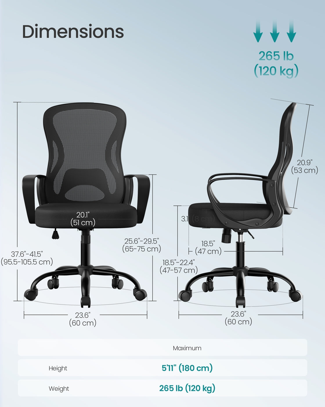 Ergonomic Office Chair - Steel and Non-Woven Fabric - Ink Black