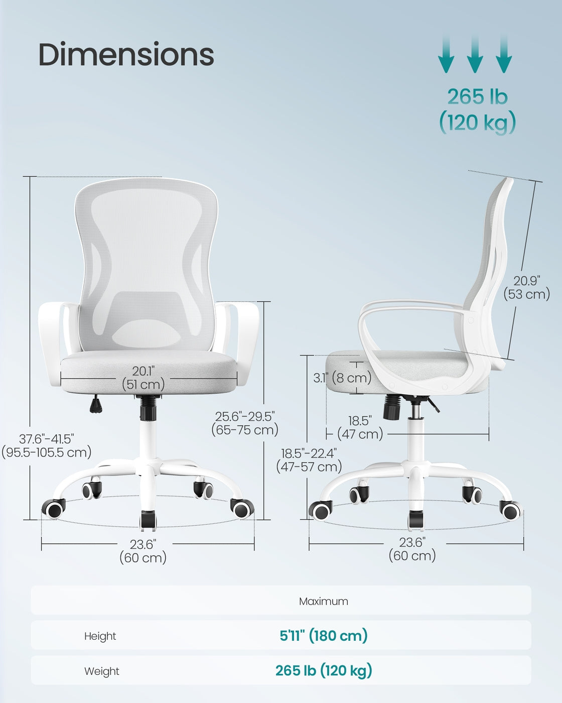 Office Chair - Ergonomic Mesh with Tilt - Grey - 63.5 x 58.5 x 94.5-104.5 cm