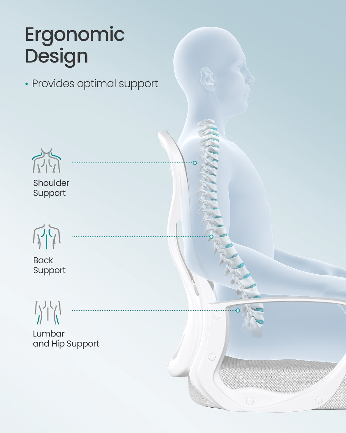 Office Chair - Ergonomic Mesh with Tilt - Grey - 63.5 x 58.5 x 94.5-104.5 cm