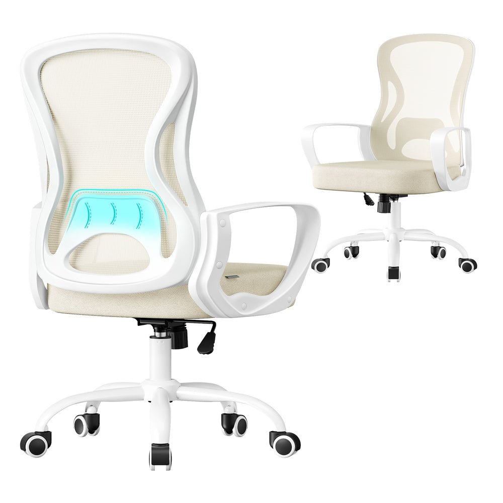 Ergonomic Office Chair - Steel and Fabric - Cappuccino Beige and Cloud White
