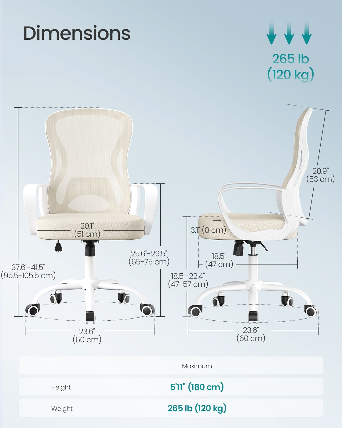 Ergonomic Office Chair - Steel and Fabric - Cappuccino Beige and Cloud White