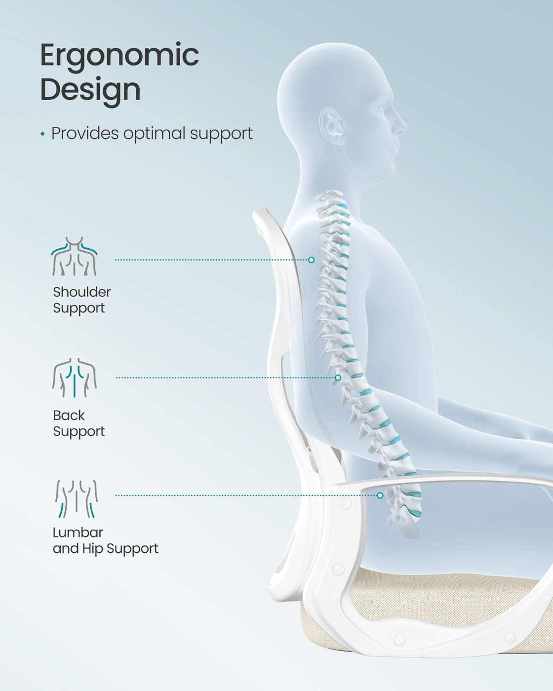 Ergonomic Office Chair - Steel and Fabric - Cappuccino Beige and Cloud White