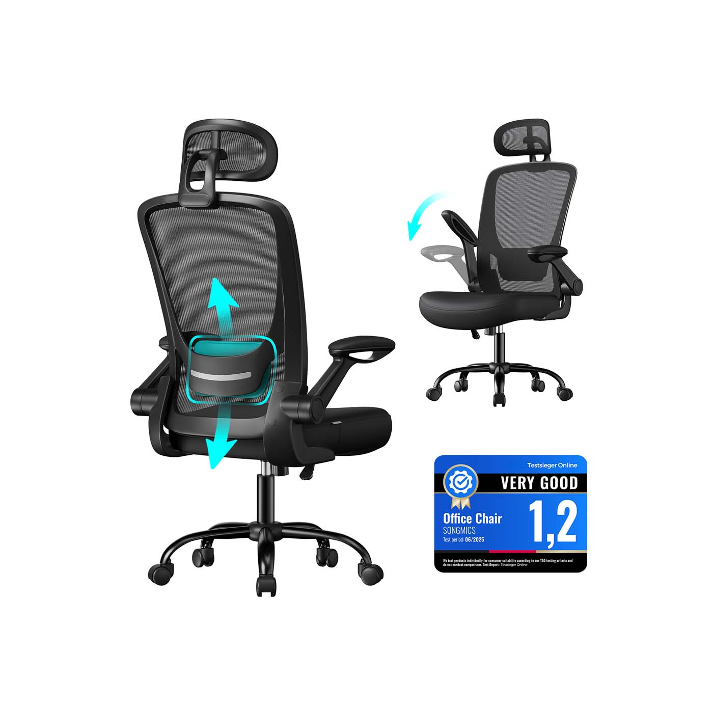 Ergonomic Office Chair - Mesh - Black - Adjustable Lumbar Support