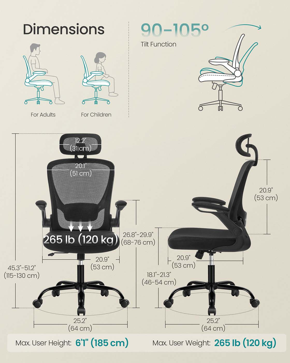 Ergonomic Office Chair - Mesh - Black - Adjustable Lumbar Support