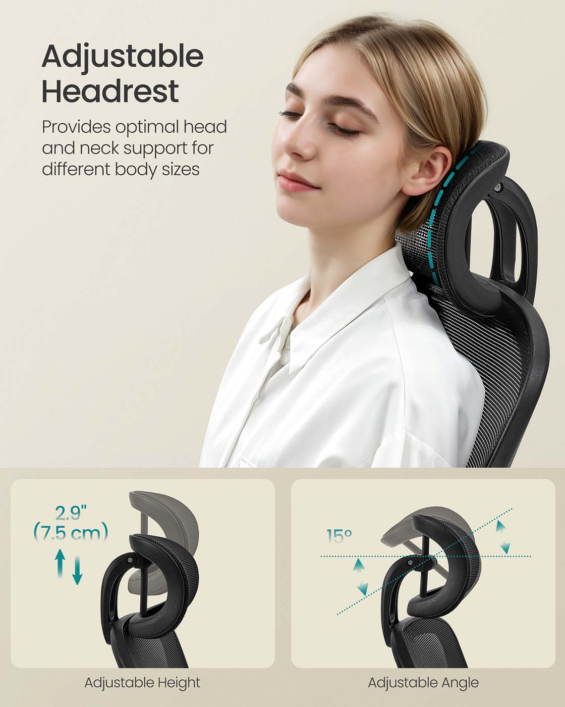Ergonomic Office Chair - Mesh - Black - Adjustable Lumbar Support