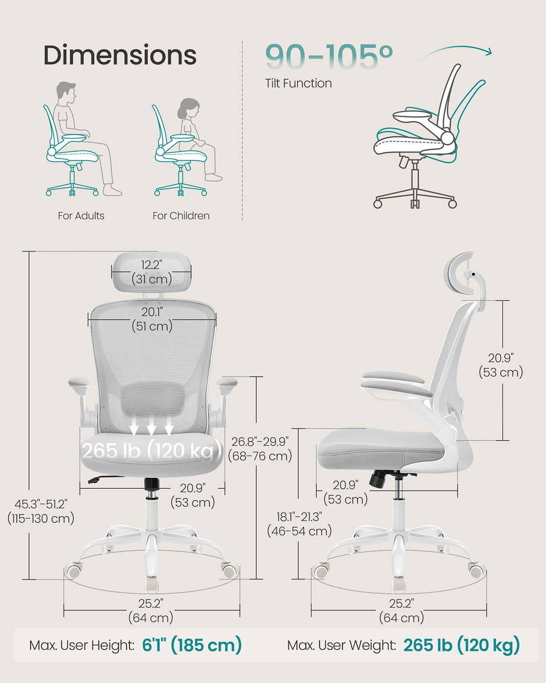 Ergonomic Office Chair - Mesh - Black - Adjustable Lumbar Support