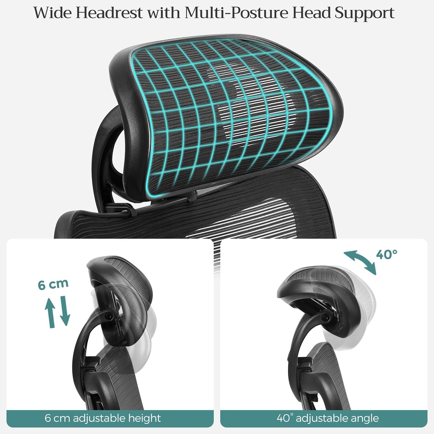 Ergonomic Office Chair - Mesh Fabric - Black - Adjustable Lumbar Support and Headrest