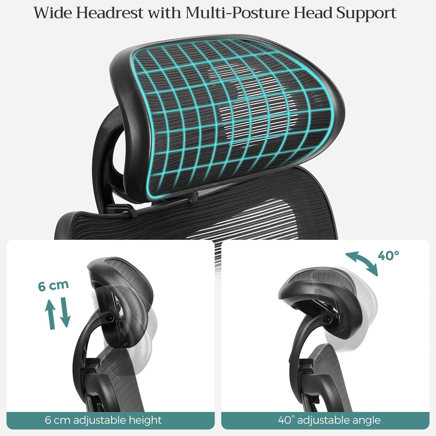 Ergonomic Office Chair - Mesh Fabric - Black - Adjustable Lumbar Support and Headrest