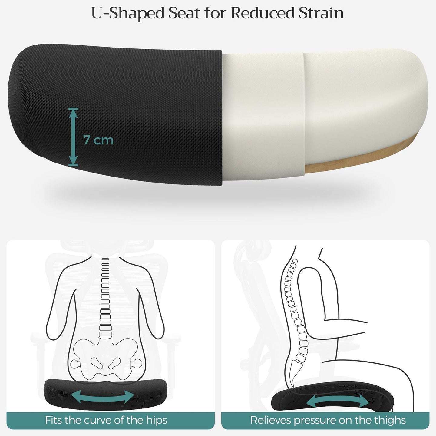 Ergonomic Office Chair - Mesh Fabric - Black - Adjustable Lumbar Support and Headrest