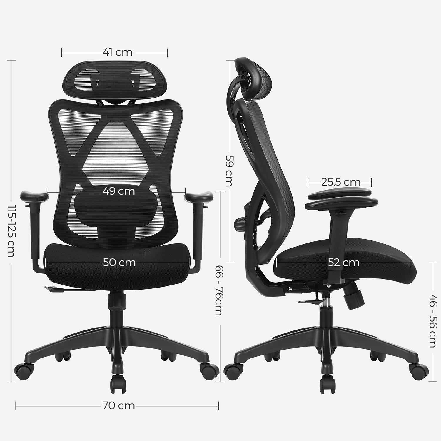 Ergonomic Office Chair - Mesh Fabric - Black - Adjustable Lumbar Support and Headrest