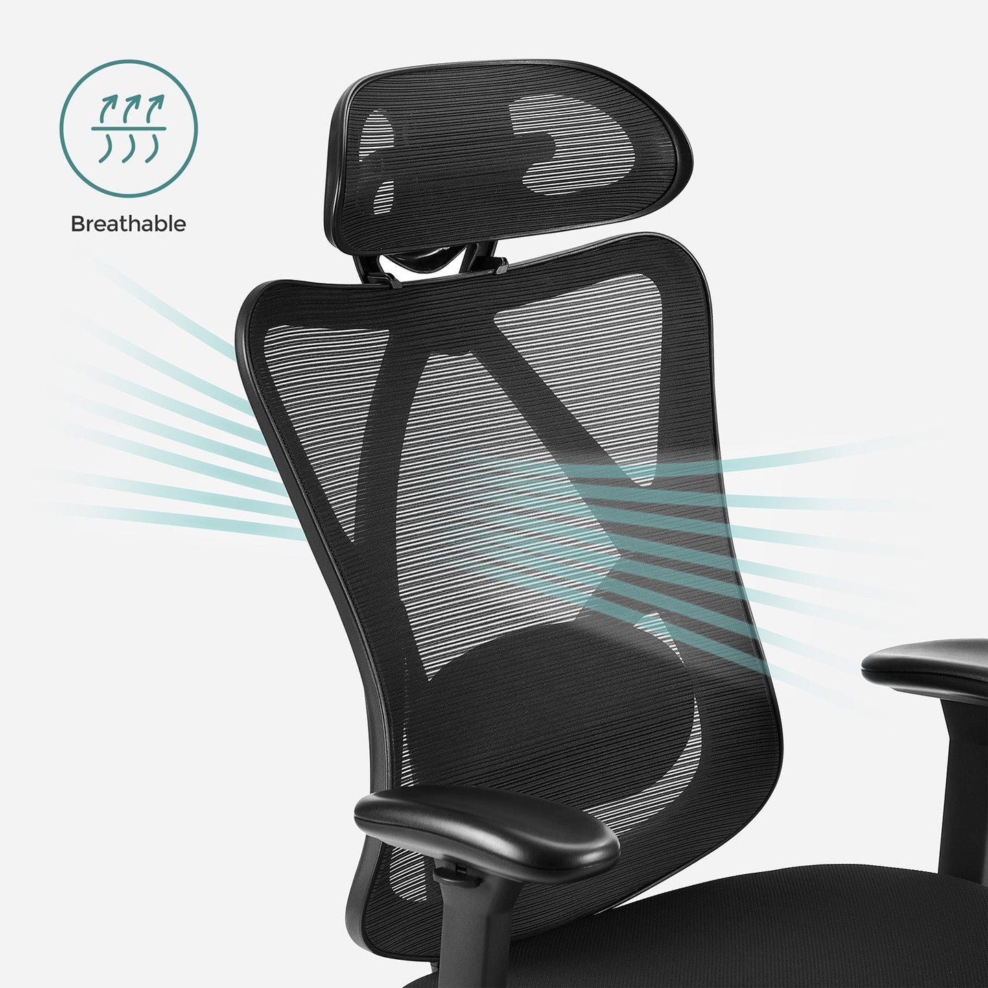 Ergonomic Office Chair - Mesh Fabric - Black - Adjustable Lumbar Support and Headrest