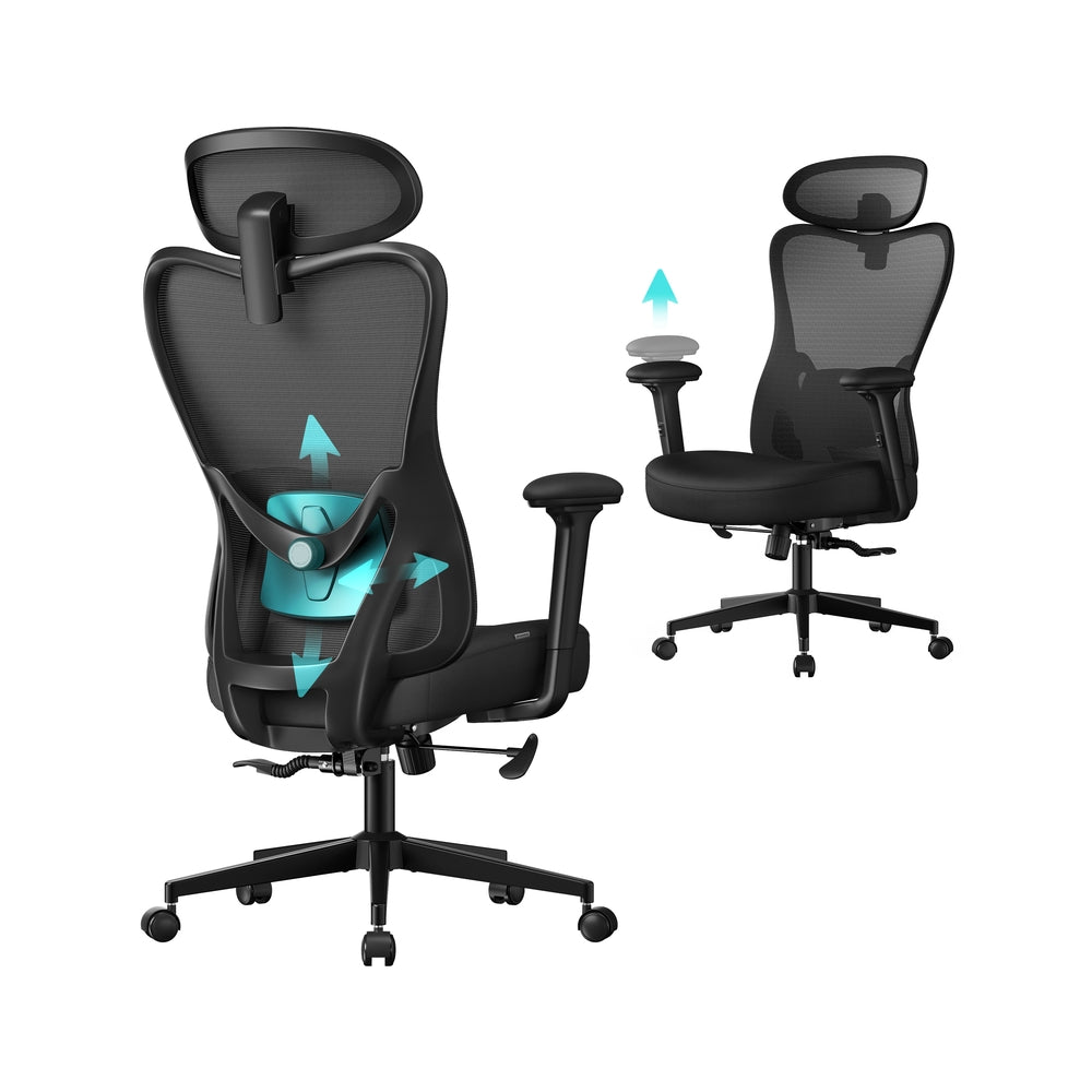 Ergonomic Office Chair - Fabric - Ink Black - Adjustable Lumbar Support and Headrest