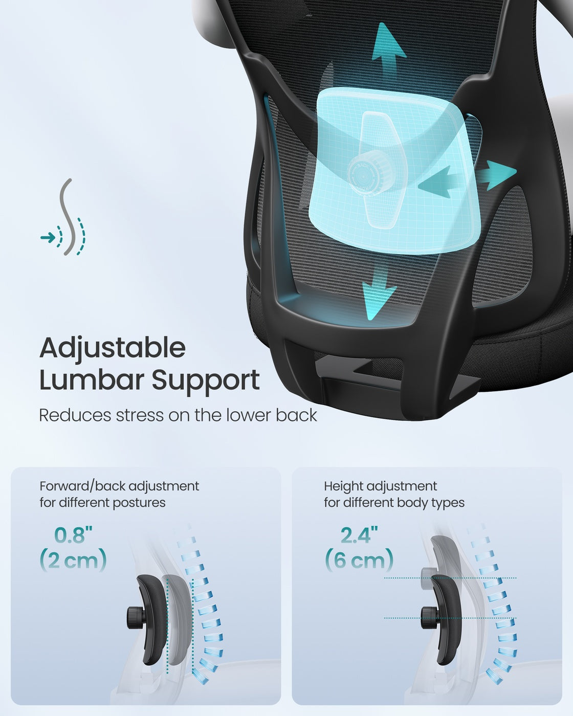 Ergonomic Office Chair - Fabric - Ink Black - Adjustable Lumbar Support and Headrest