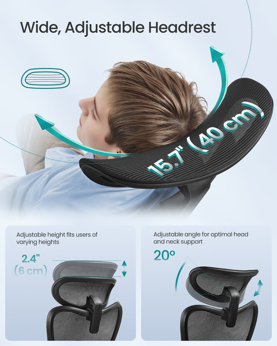 Ergonomic Office Chair - Fabric - Ink Black - Adjustable Lumbar Support and Headrest