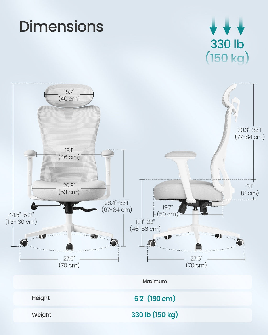 Ergonomic Office Chair - Fabric - Ink Black - Adjustable Lumbar Support and Headrest