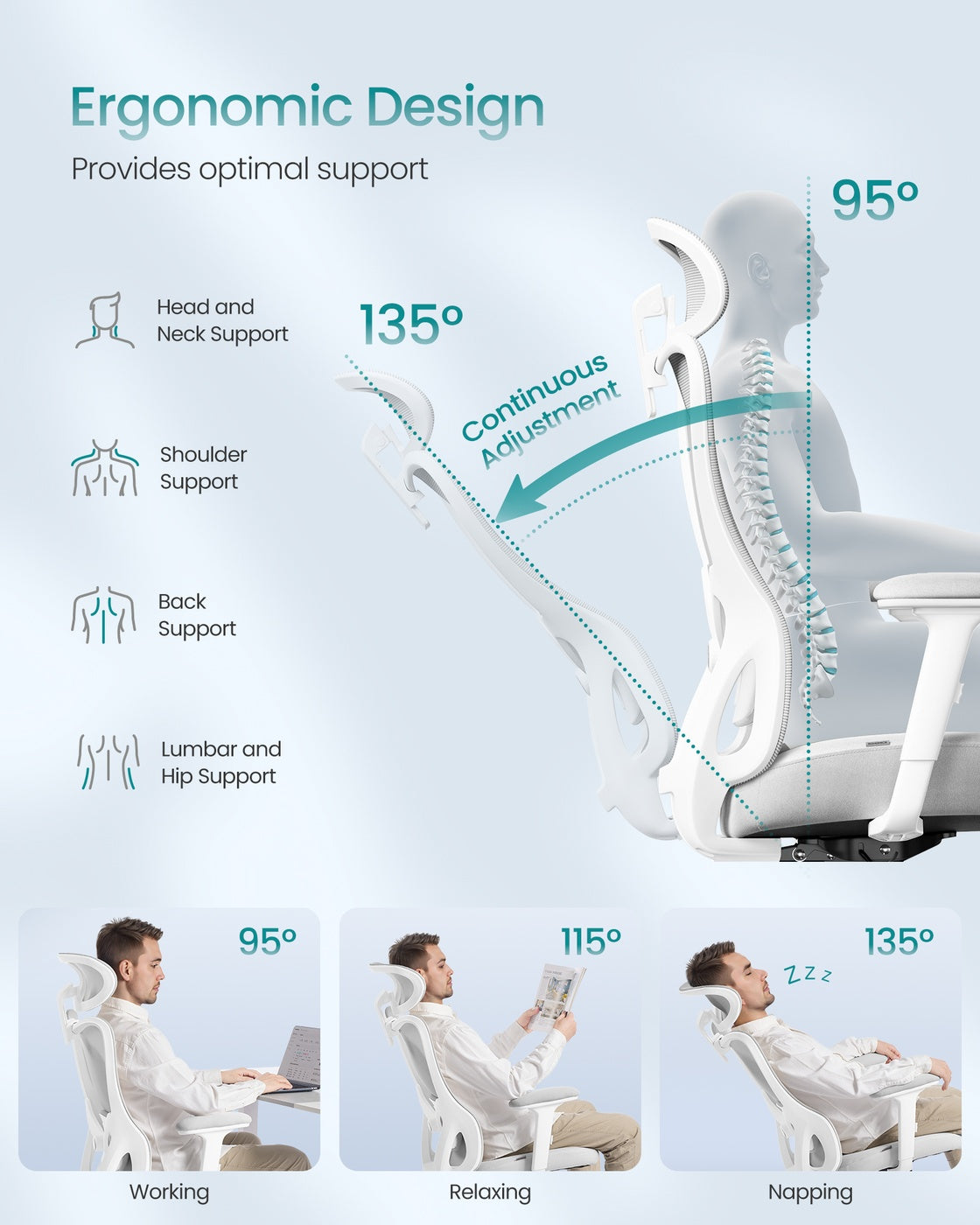 Ergonomic Office Chair - Fabric - Ink Black - Adjustable Lumbar Support and Headrest