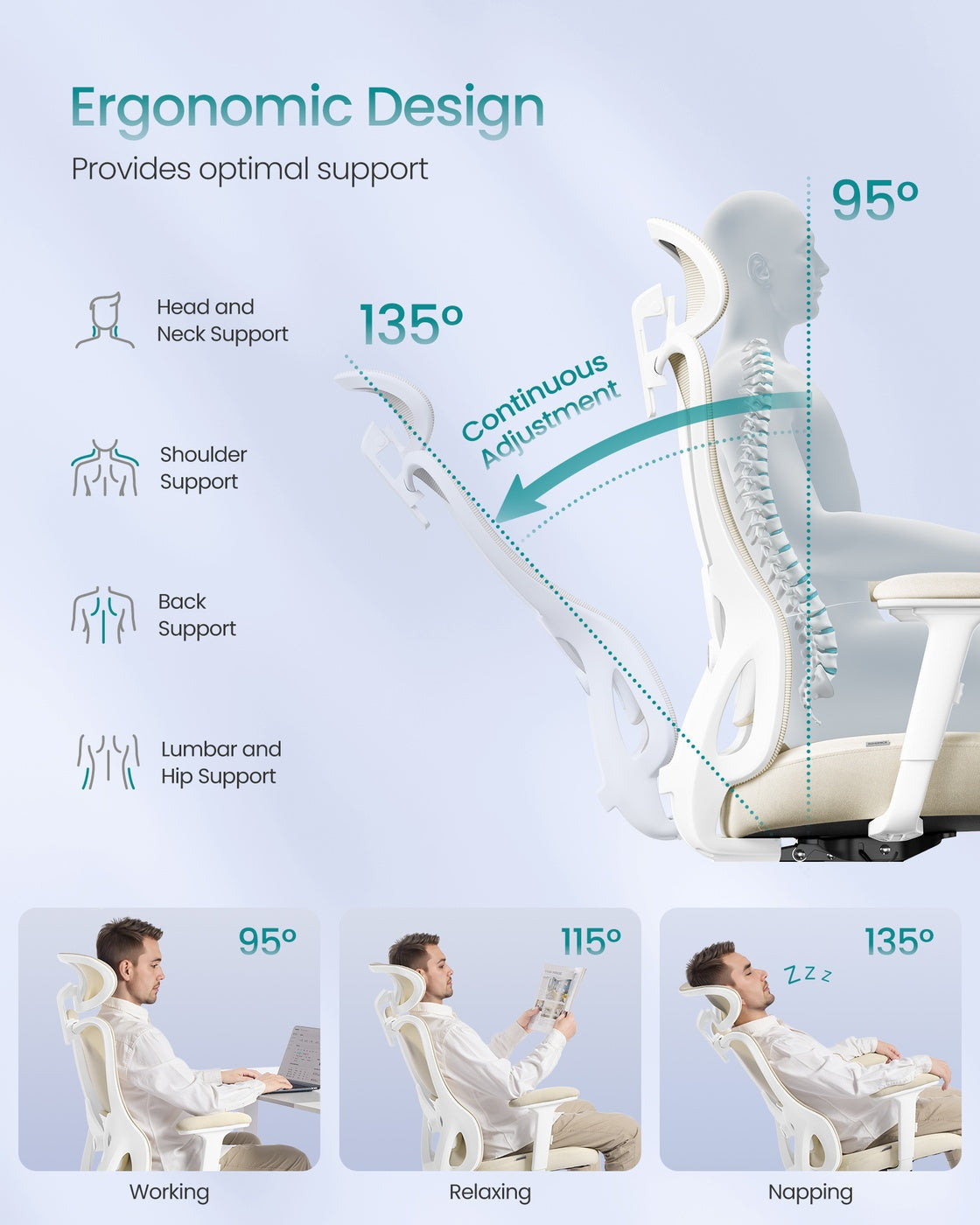 Ergonomic Office Chair - Fabric - Ink Black - Adjustable Lumbar Support and Headrest