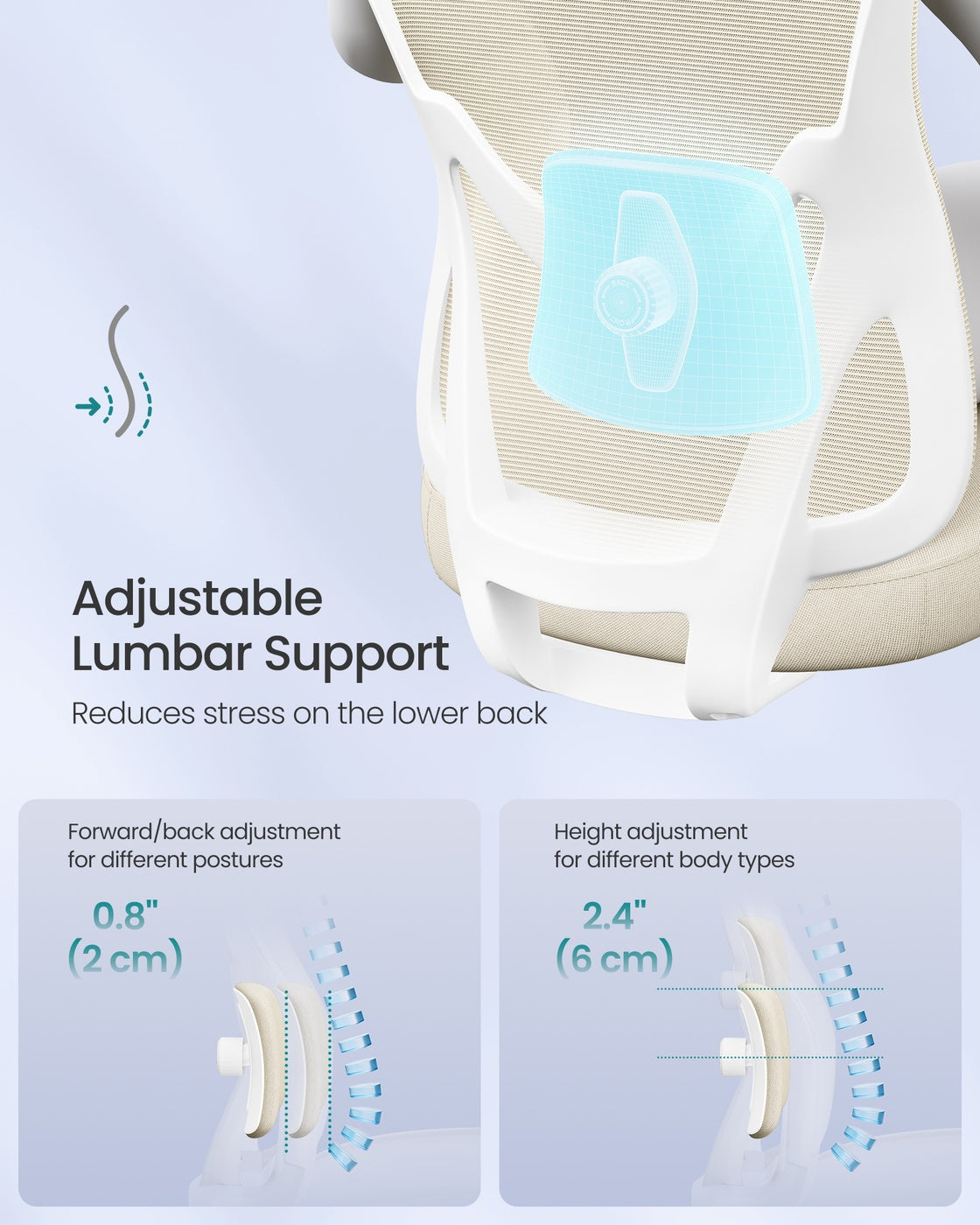 Ergonomic Office Chair - Fabric - Ink Black - Adjustable Lumbar Support and Headrest
