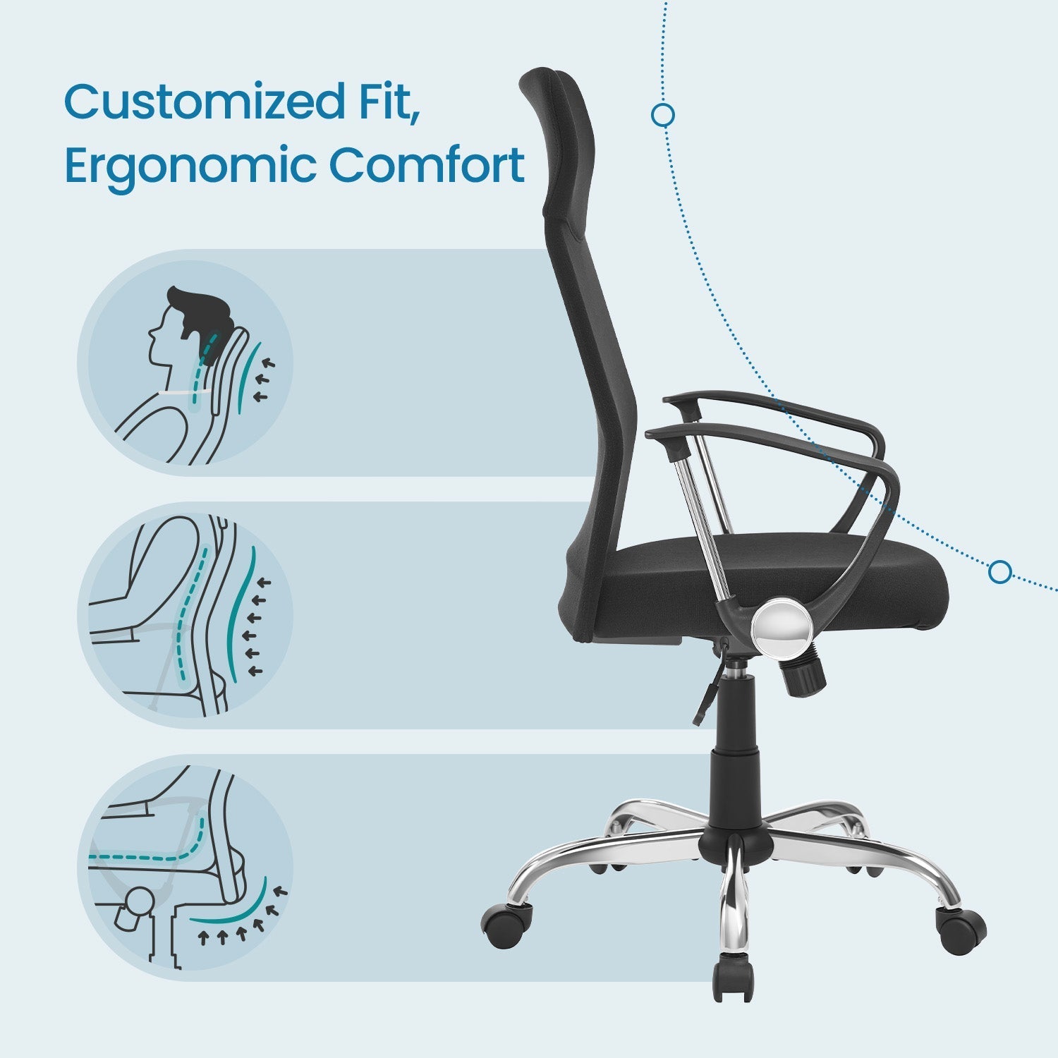 Ergonomic Office Chair - Upholstered Fabric - Dove Grey - Adjustable Height and Tilt Function
