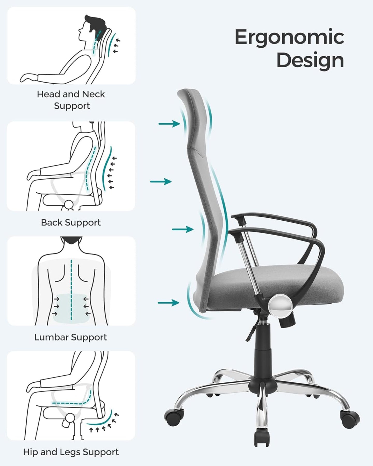 Ergonomic Office Chair - Dove Grey - Upholstered