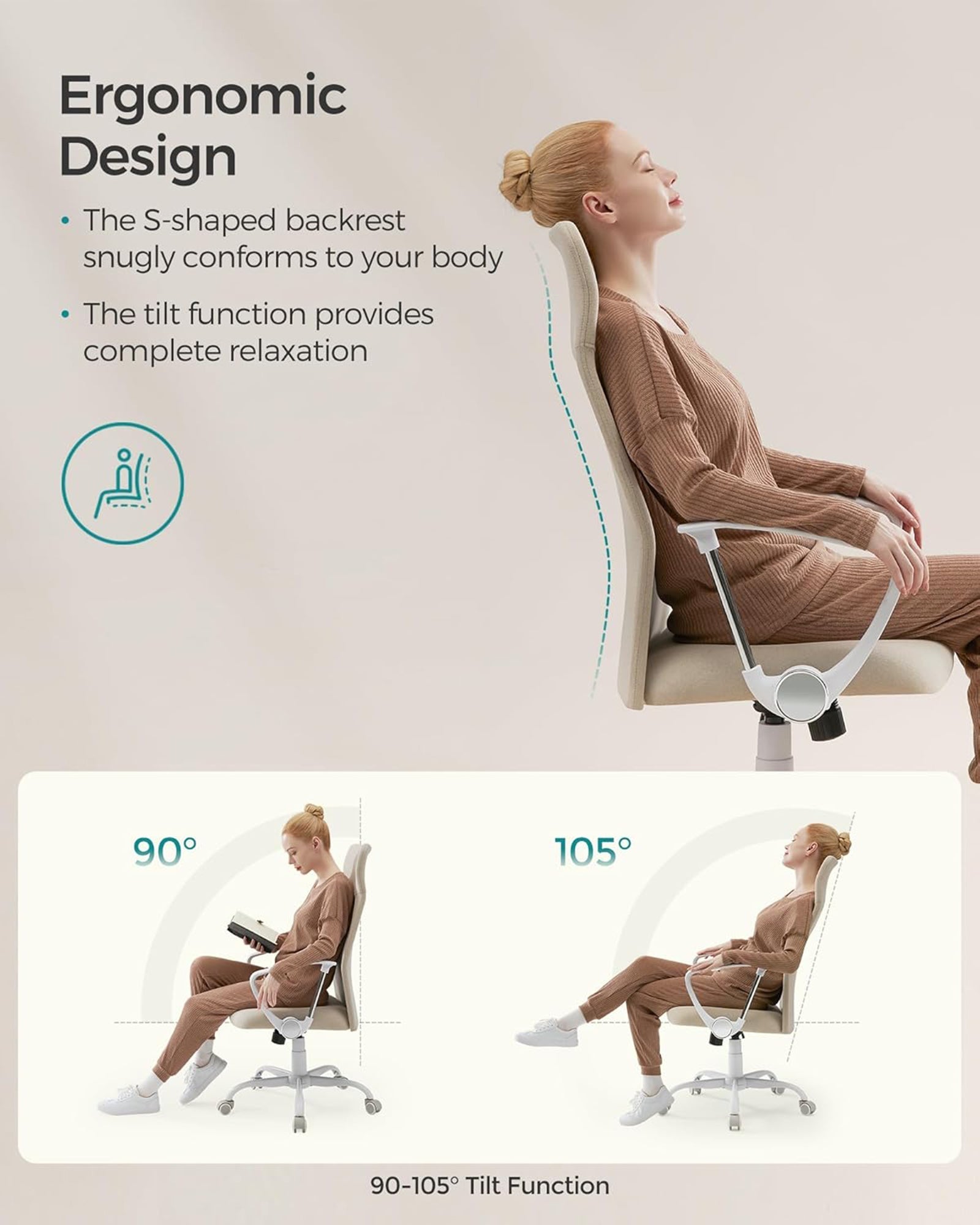 Ergonomic Office Chair - Cappuccino Beige - Upholstered