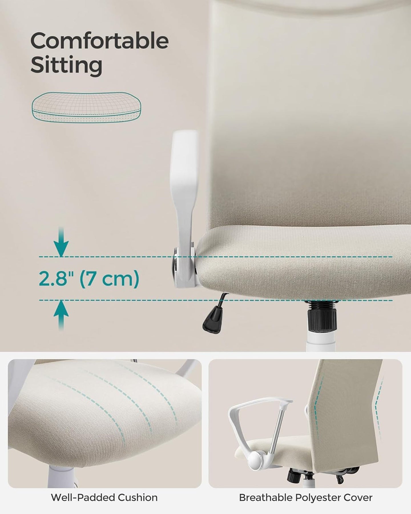 Ergonomic Office Chair - Cappuccino Beige - Upholstered