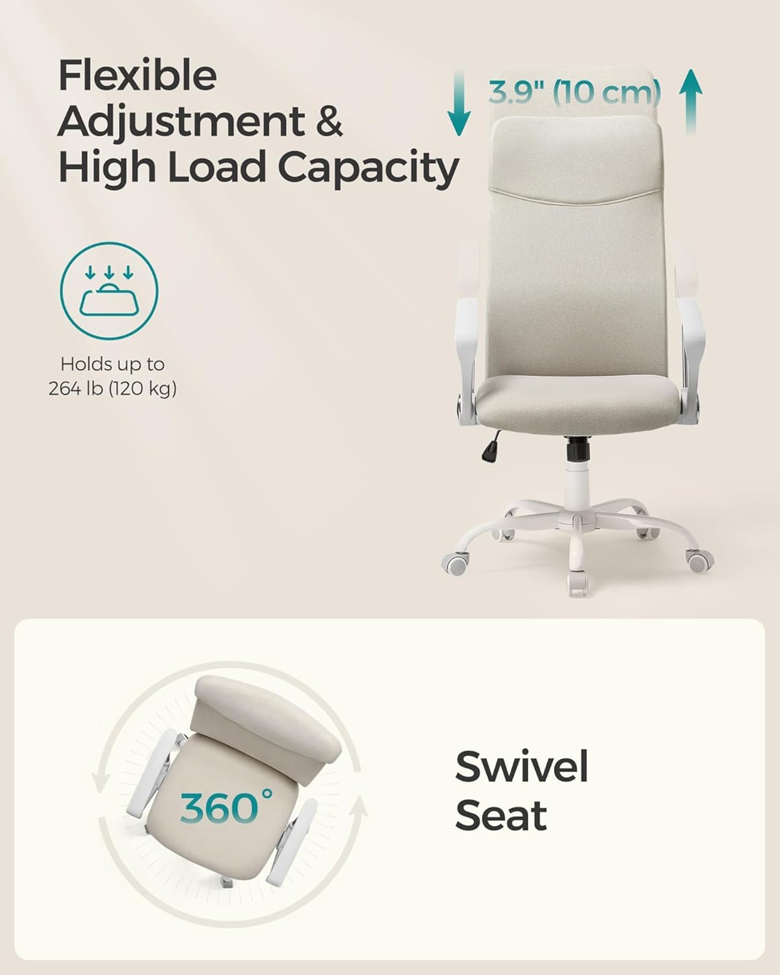 Ergonomic Office Chair - Cappuccino Beige - Upholstered
