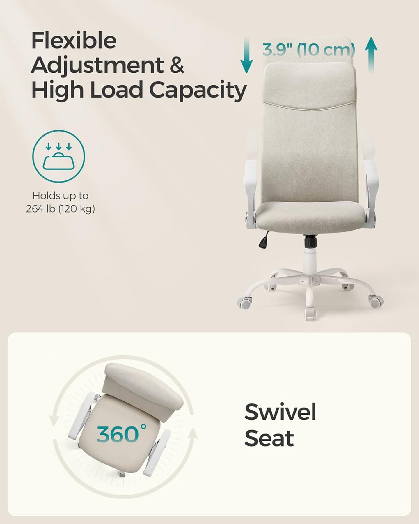 Ergonomic Office Chair - Cappuccino Beige - Upholstered