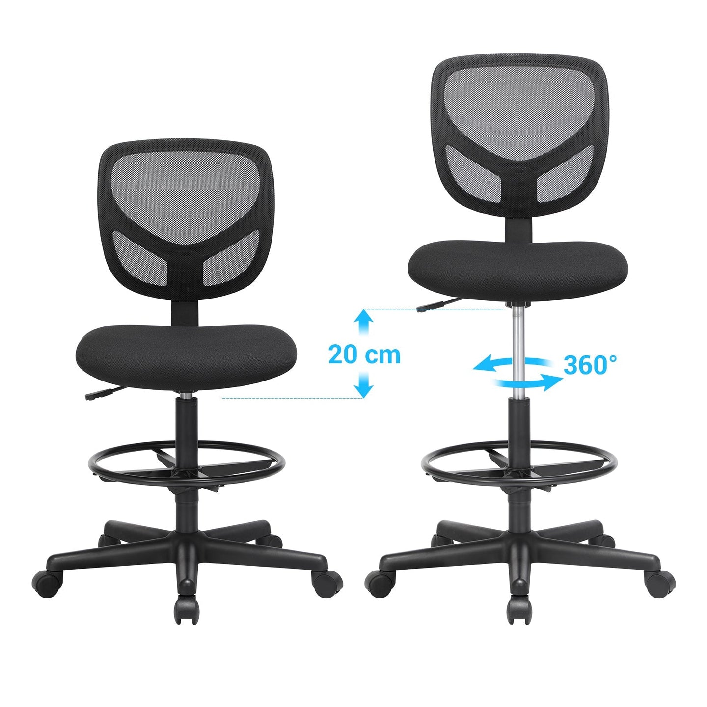 Drafting Stools - Mesh - Black - Ergonomic Design with Adjustable Height Footrest
