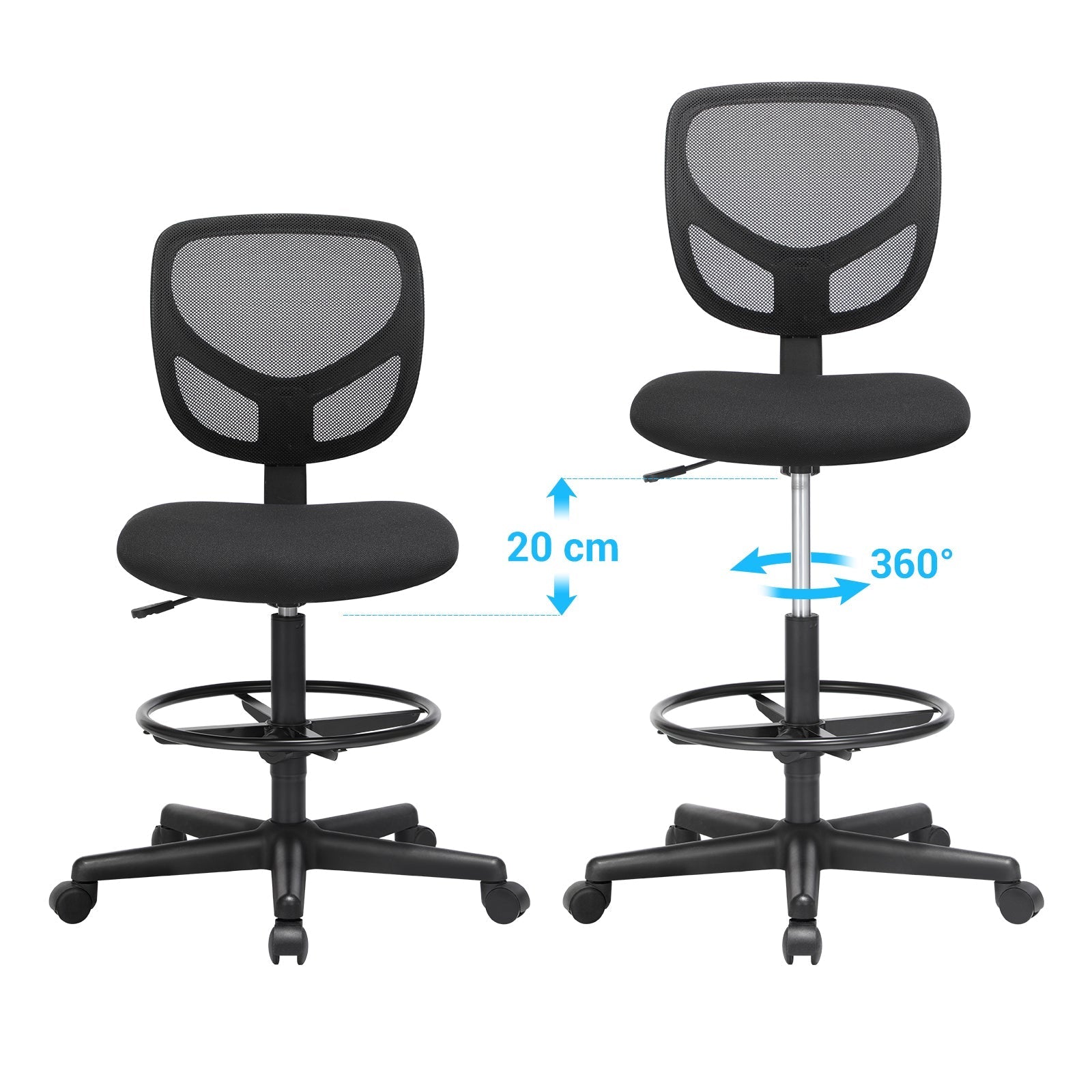 Drafting Stools - Mesh - Black - Ergonomic Design with Adjustable Height Footrest