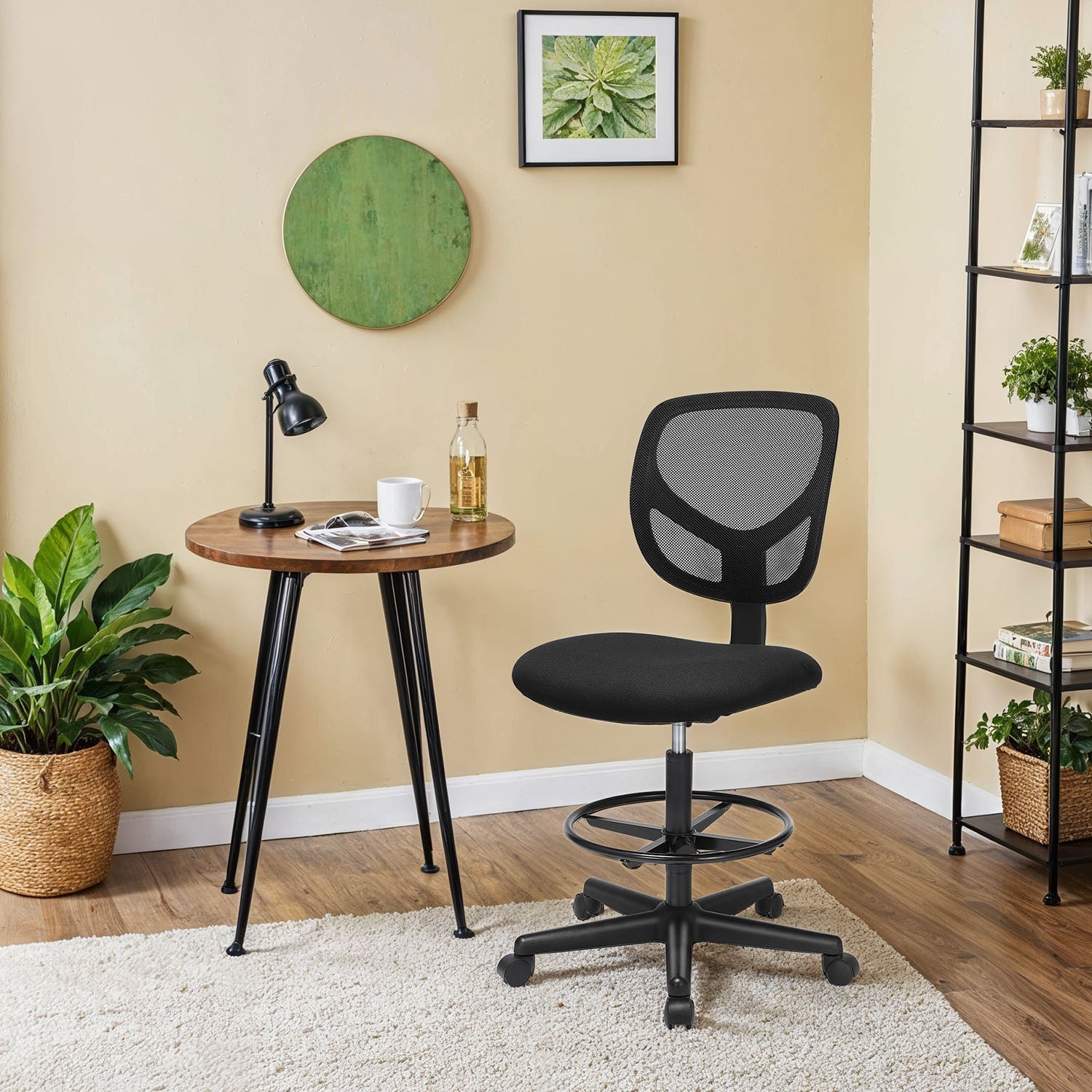 Drafting Stool Chair - Mesh - Black - Ergonomic Design with Adjustable Footrest
