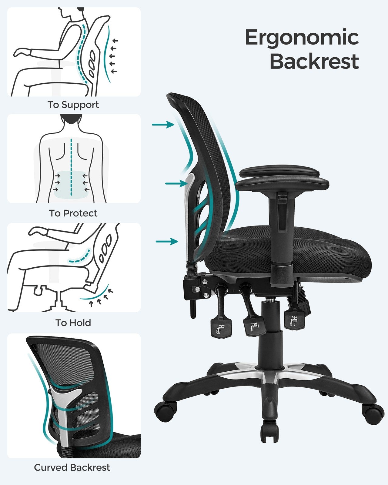 Ergonomic Mesh Office Chair - Mesh - Black - Adjustable Armrests