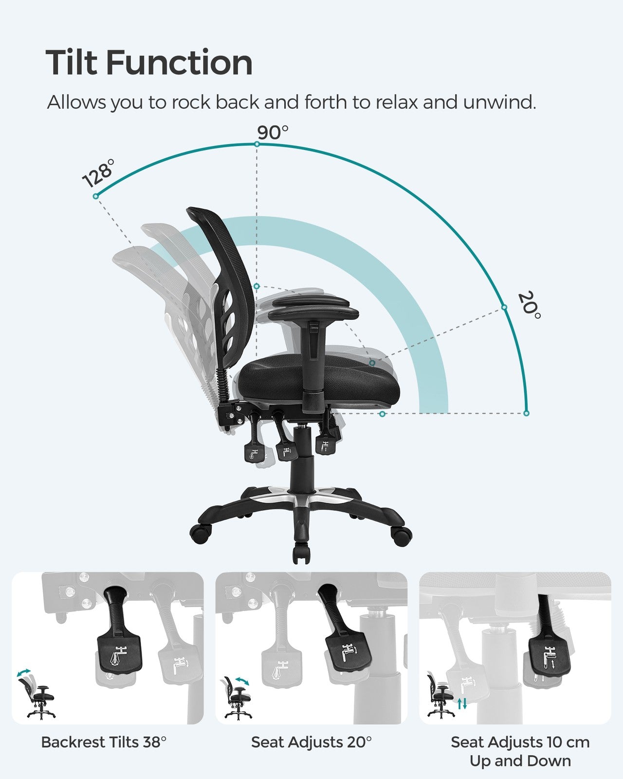 Ergonomic Mesh Office Chair - Mesh - Black - Adjustable Armrests
