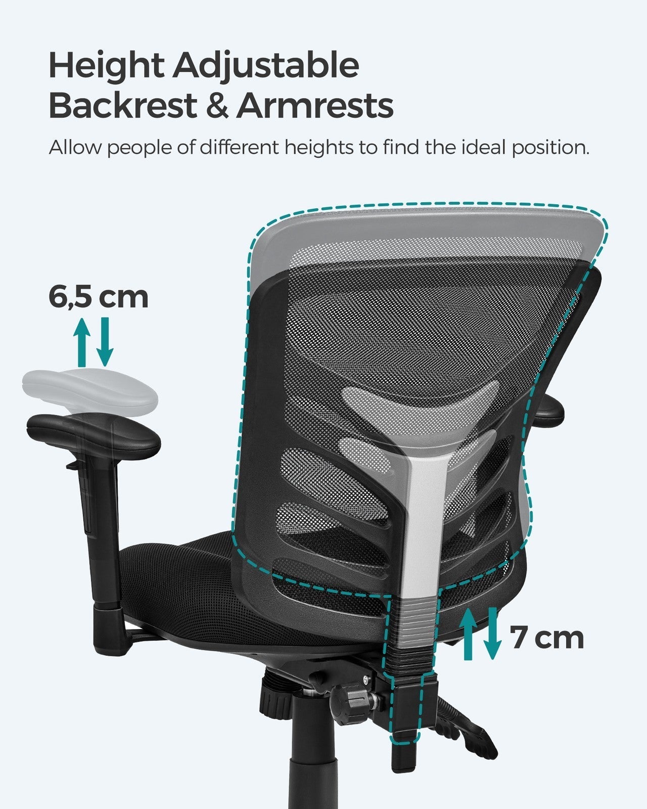 Ergonomic Mesh Office Chair - Mesh - Black - Adjustable Armrests
