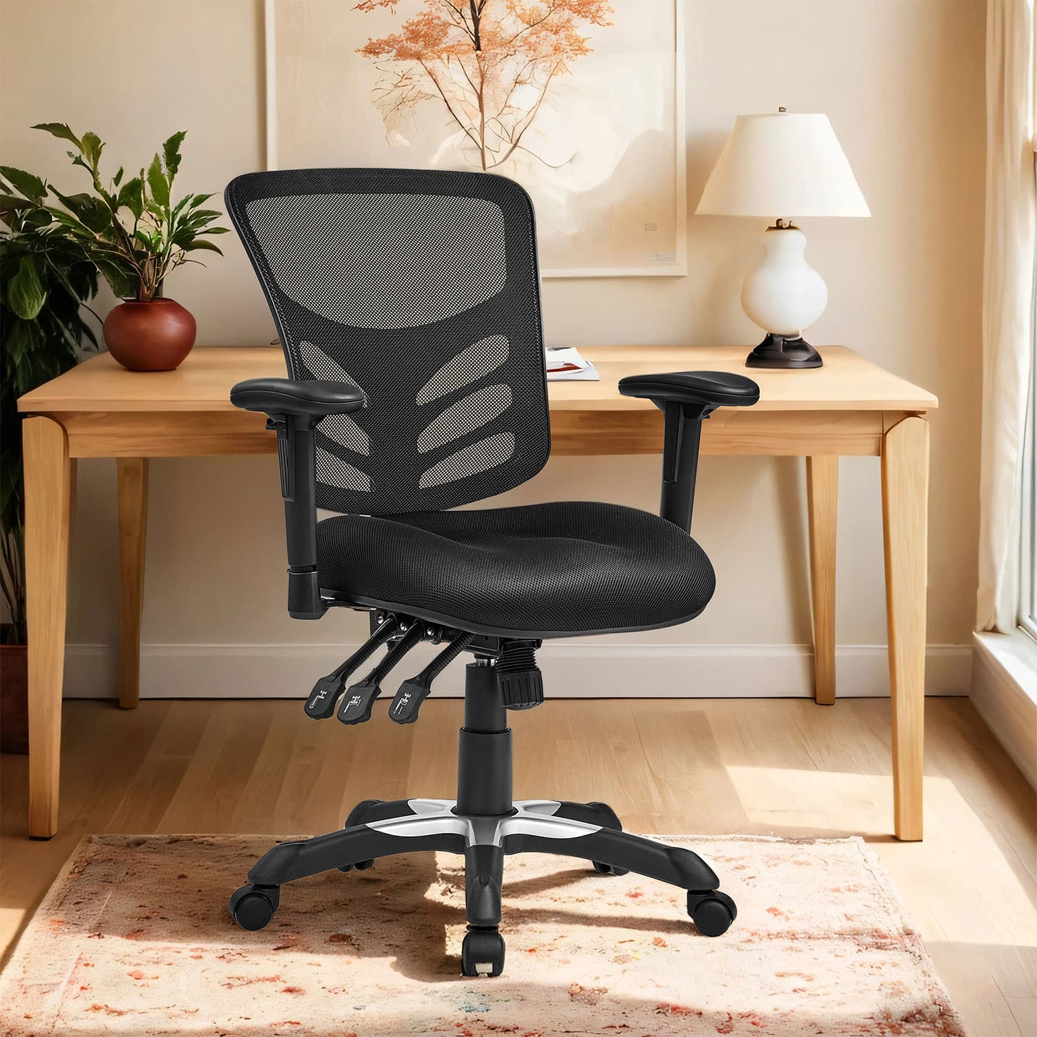 Ergonomic Mesh Office Chair - Mesh - Black - Adjustable Height and Armrests with Lumbar Support