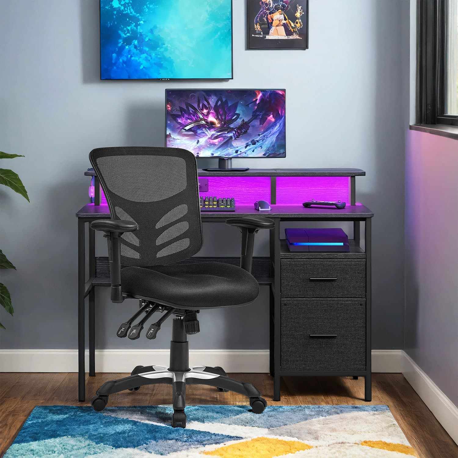 Ergonomic Mesh Office Chair - Mesh - Black - Adjustable Height and Armrests with Lumbar Support