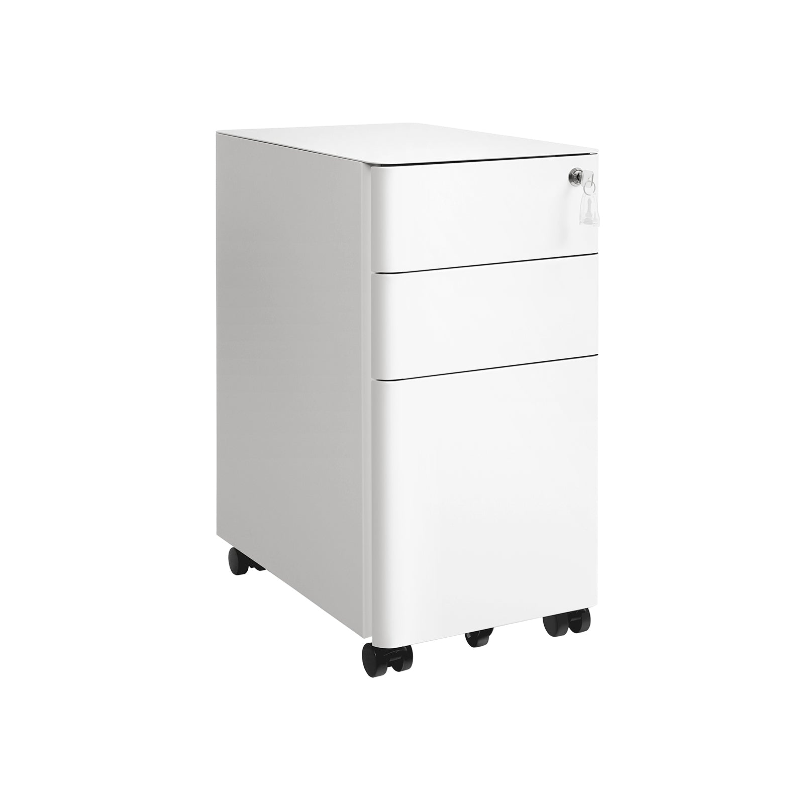Mobile Filing Cabinet - Wood - White - Lockable with Wheels for A4