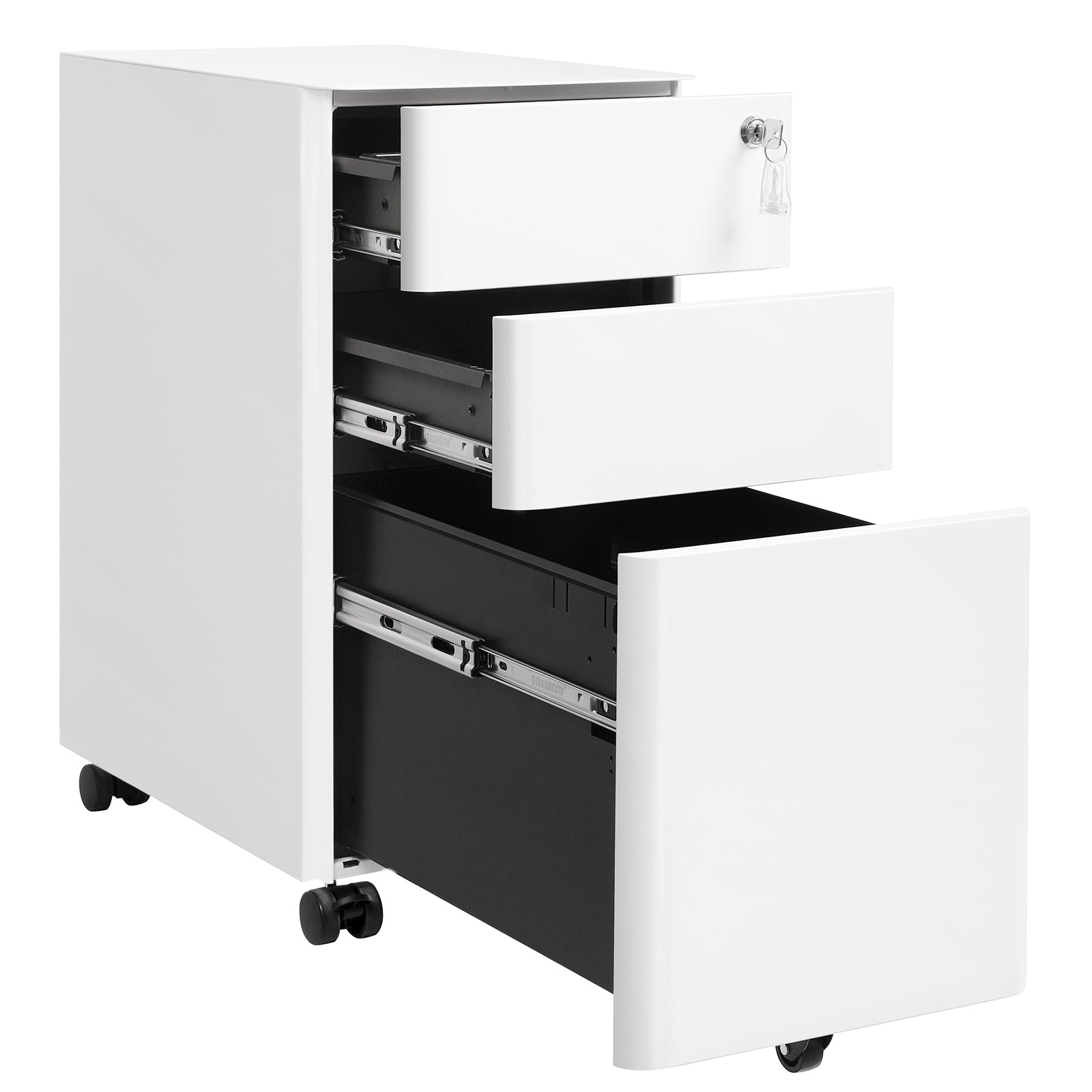 Mobile Filing Cabinet - Wood - White - Lockable with Wheels for A4