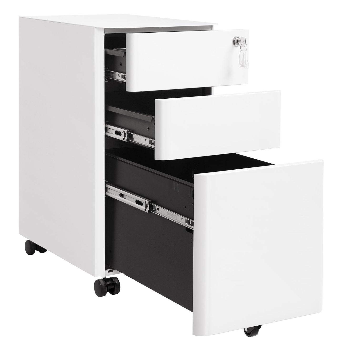 Mobile Filing Cabinet - Wood - White - Lockable with Wheels for A4