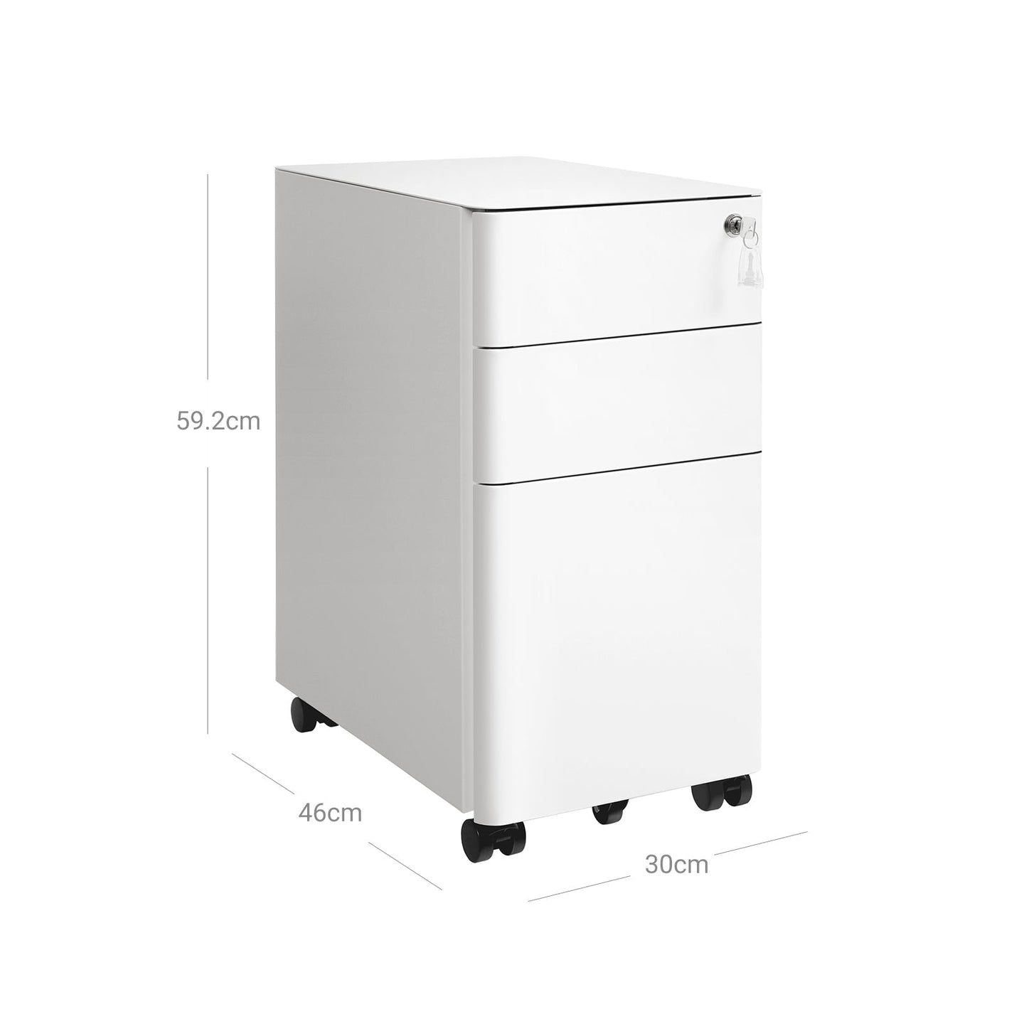 Mobile Filing Cabinet - Wood - White - Lockable with Wheels for A4