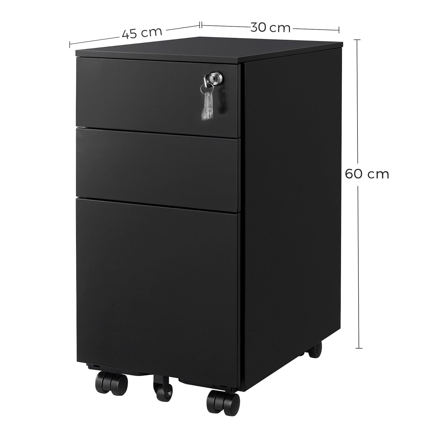 Mobile File Cabinet - Wood - White - Lockable with Wheels
