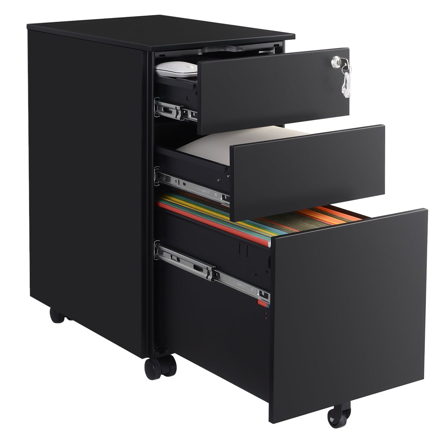 Mobile File Cabinet - Wood - White - Lockable with Wheels