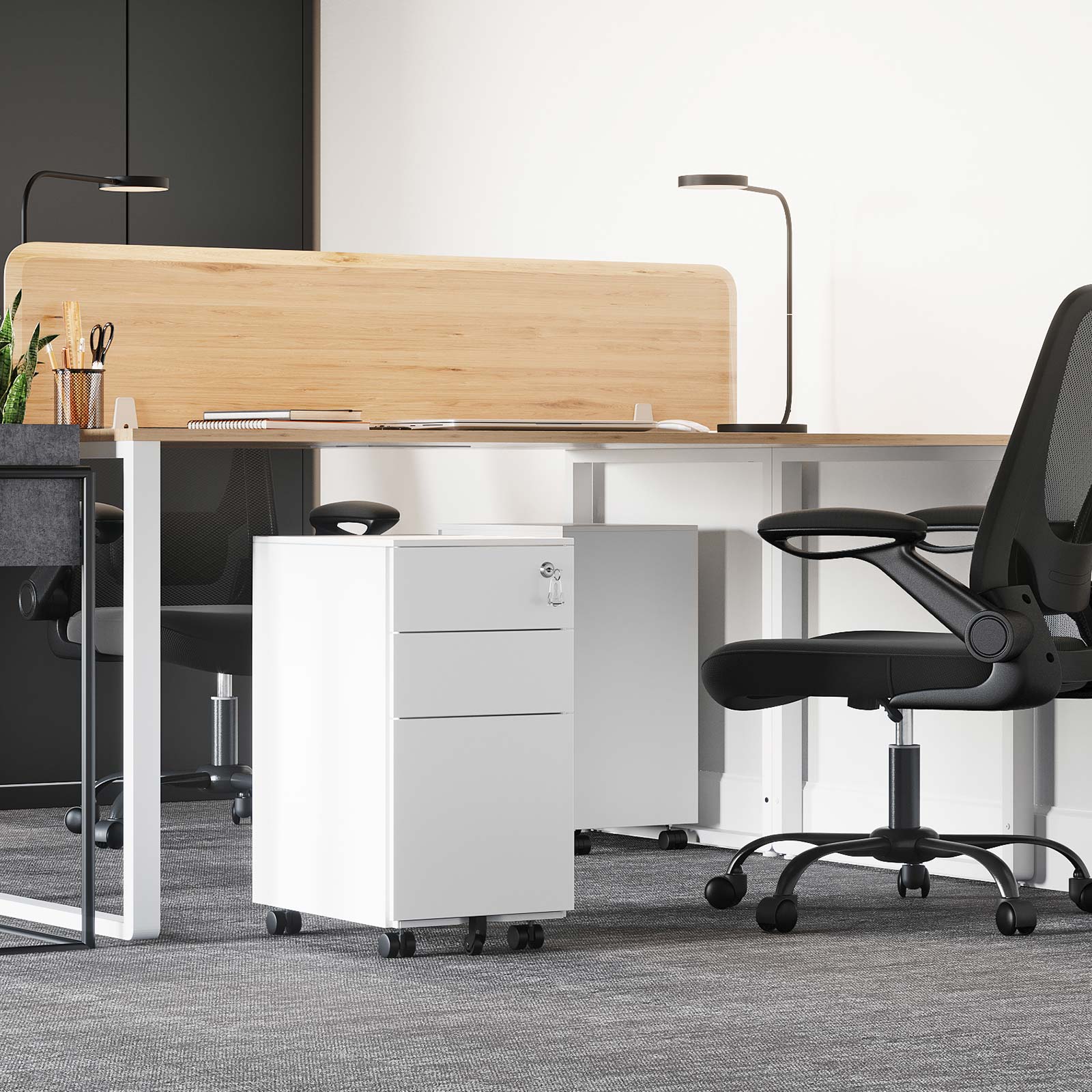 Mobile File Cabinet - Metal - White - Lockable with Wheels